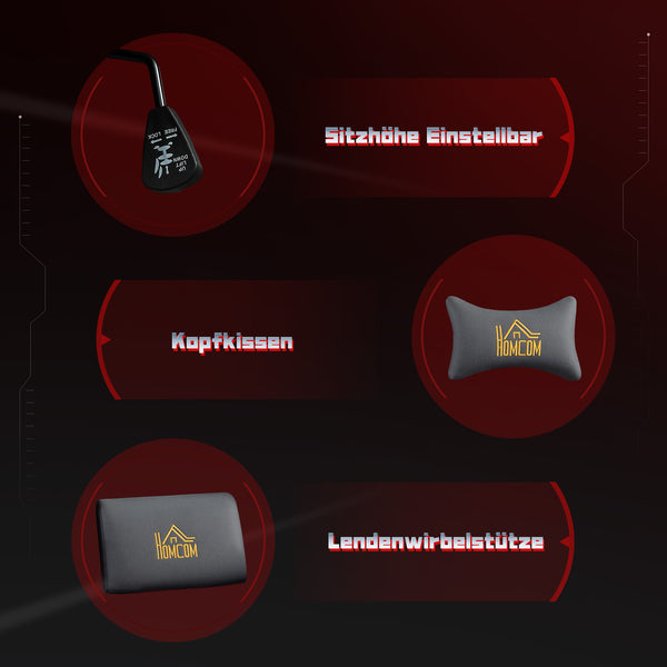 Gaming Stuhl ergonomisch verstellbar mit Lendenstütze grau