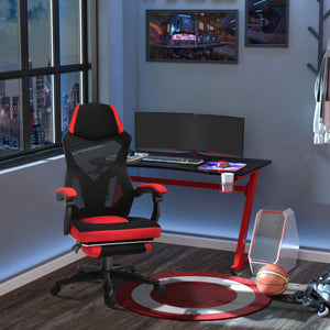 Gamingstuhl mit Fussstütze höhenverstellbar Schwarz-Rot
