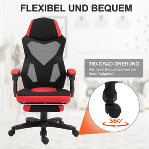 Gamingstuhl mit Fussstütze höhenverstellbar Schwarz-Rot