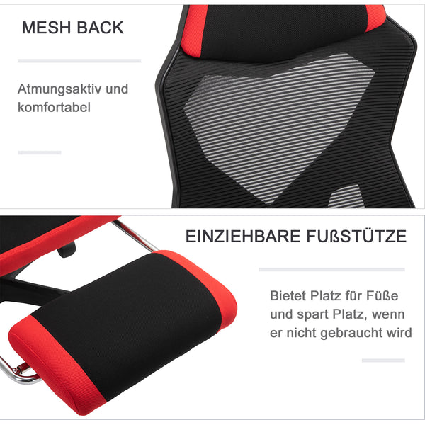 Gamingstuhl mit Fussstütze höhenverstellbar Schwarz-Rot