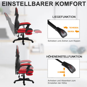 Gamingstuhl mit Fussstütze höhenverstellbar Schwarz-Rot