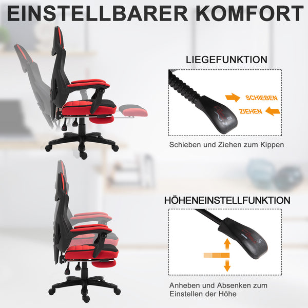 Gamingstuhl mit Fussstütze höhenverstellbar Schwarz-Rot