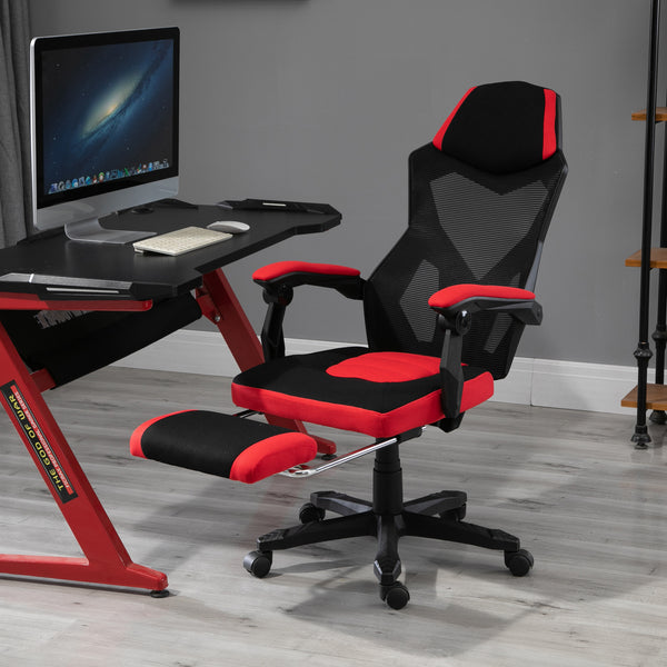 Gamingstuhl mit Fussstütze höhenverstellbar Schwarz-Rot