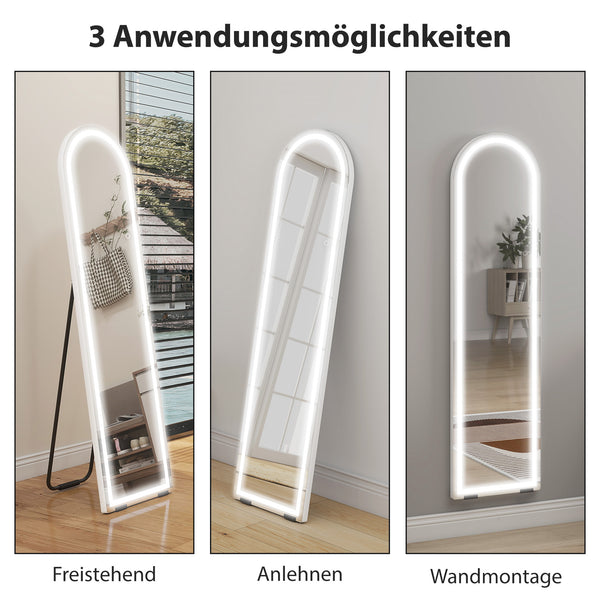 Ganzkörperspiegel LED dimmbar freistehend oder Wandmontage weiss