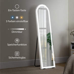 Ganzkörperspiegel LED dimmbar freistehend oder Wandmontage weiss
