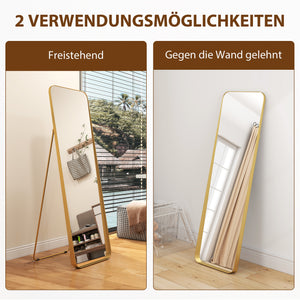 Ganzkörperspiegel freistehend neigbar mit Metallrahmen goldfarben