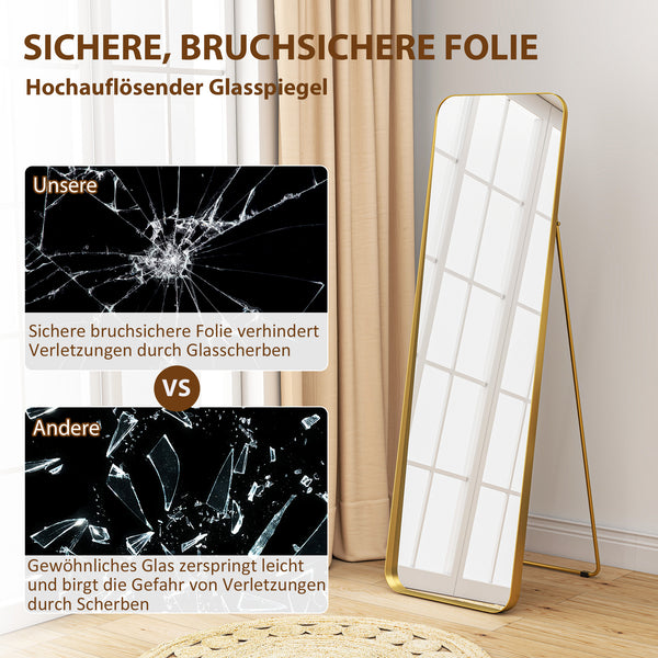 Ganzkörperspiegel freistehend neigbar mit Metallrahmen goldfarben