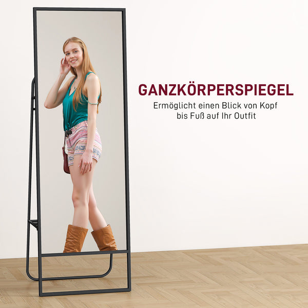 Ganzkörperspiegel mit Regal und Haken Metallrahmen schwarz