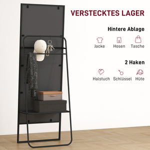 Ganzkörperspiegel mit Regal und Haken Metallrahmen schwarz