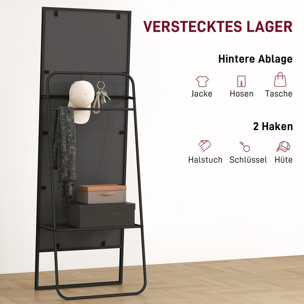 Ganzkörperspiegel mit Regal und Haken Metallrahmen schwarz