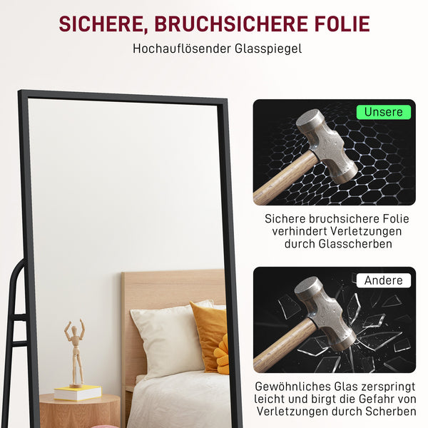 Ganzkörperspiegel mit Regal und Haken Metallrahmen schwarz