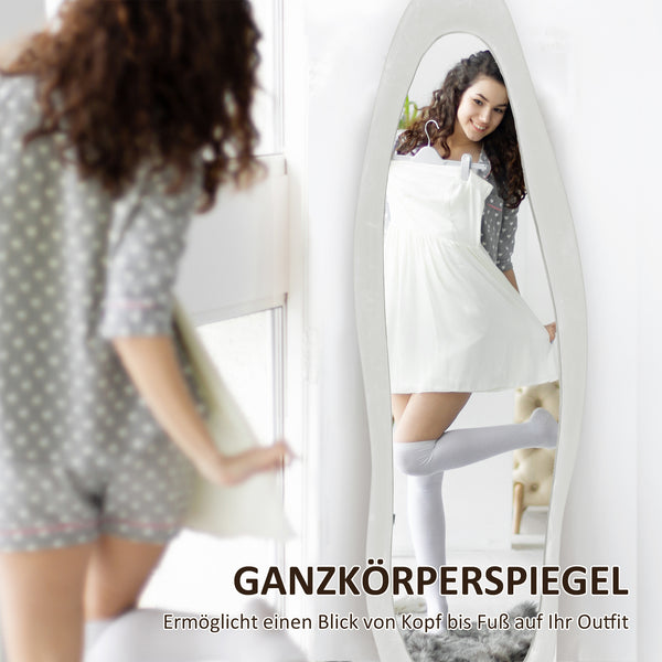 Ganzkörperspiegel freistehend wellige Form mit Samt Rahmen weiss