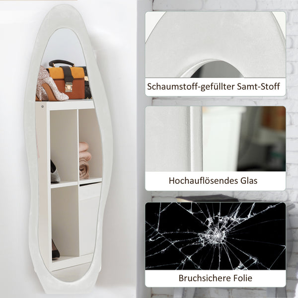 Ganzkörperspiegel freistehend wellige Form mit Samt Rahmen weiss