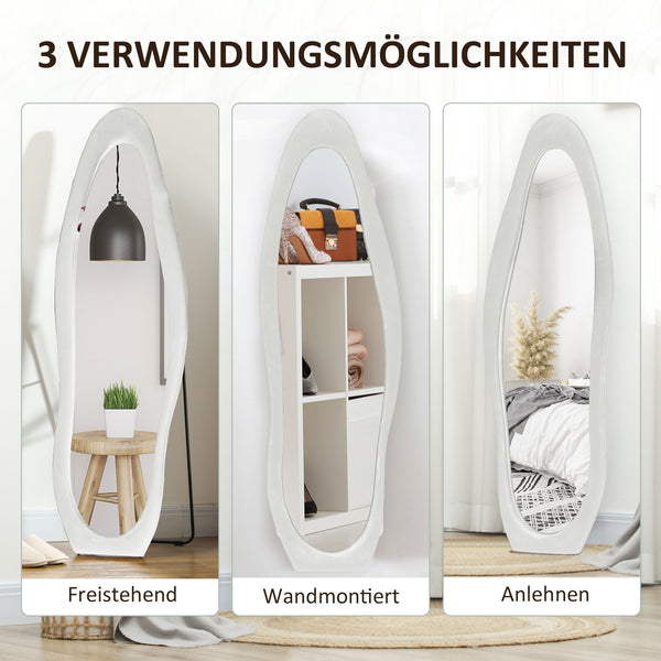 Ganzkörperspiegel freistehend wellige Form mit Samt Rahmen weiss
