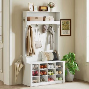 Garderobe mit Bank und Schuhregal für Flur und Diele weiss