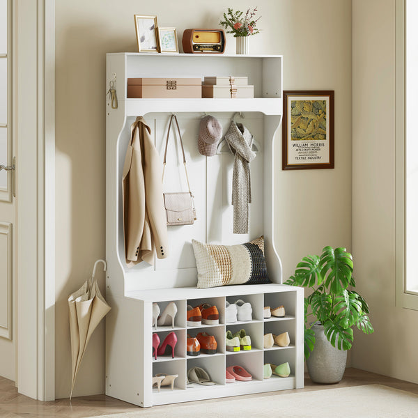 Garderobe mit Bank und Schuhregal für Flur und Diele weiss