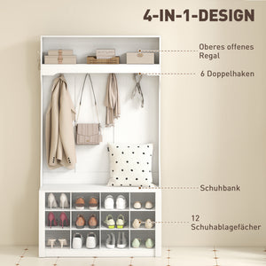 Garderobe mit Bank und Schuhregal für Flur und Diele weiss