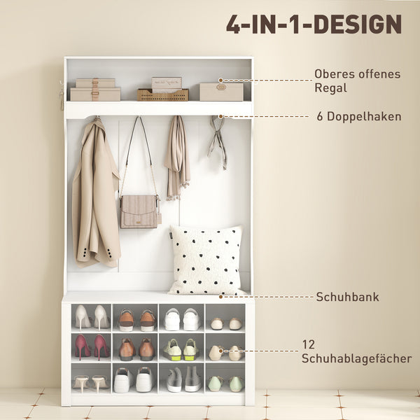 Garderobe mit Bank und Schuhregal für Flur und Diele weiss