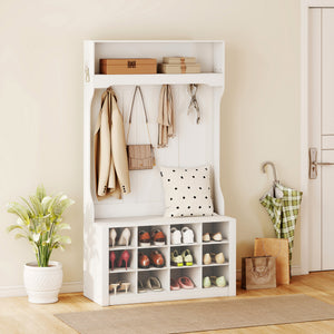 Garderobe mit Bank und Schuhregal für Flur und Diele weiss