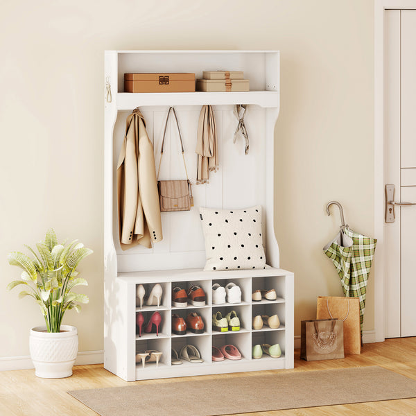 Garderobe mit Bank und Schuhregal für Flur und Diele weiss