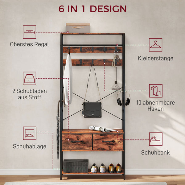 Garderobe mit Schuhregal Sitzbank und Haken für Flur