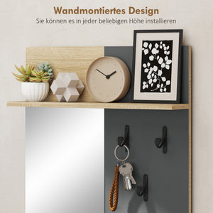 Garderobenset Flur mit Schuhbank Spiegel Regal und Haken natur grau