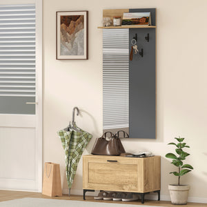 Garderobenset Flur mit Schuhbank Spiegel Regal und Haken natur grau