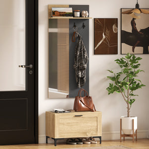 Garderobenset Flur mit Schuhbank Spiegel Regal und Haken natur grau
