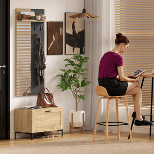 Garderobenset Flur mit Schuhbank Spiegel Regal und Haken natur grau