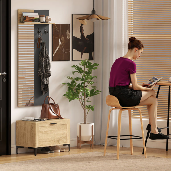 Garderobenset Flur mit Schuhbank Spiegel Regal und Haken natur grau