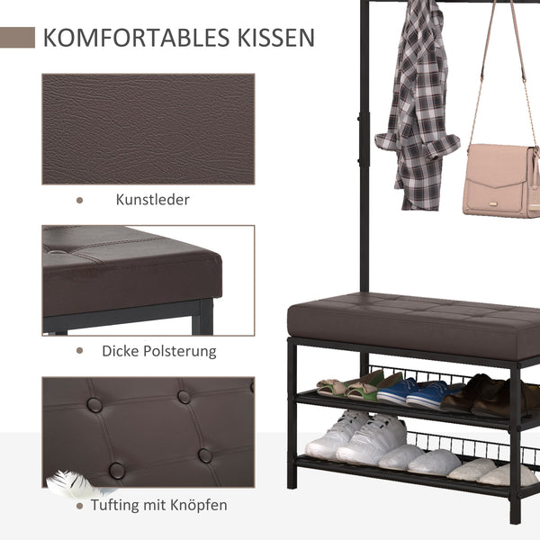 Garderobenständer Flurmöbel mit Bank und Regal 725x35x180cm