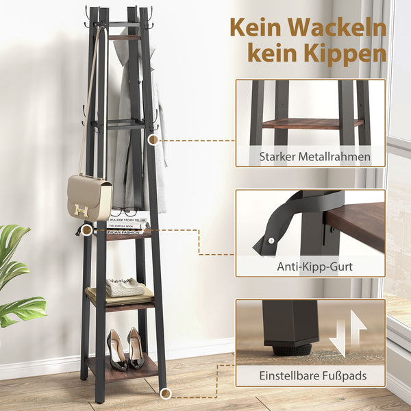 Garderobenständer freistehend mit Ablage Metall Holzoptik