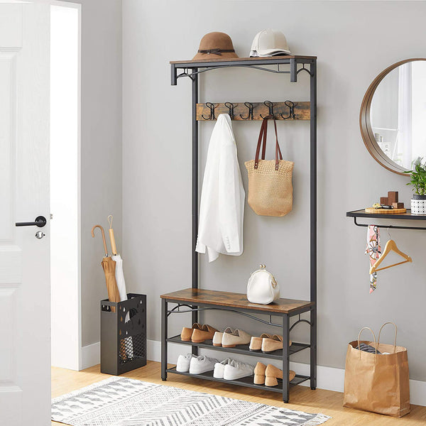 Coat rack with bench & shelves