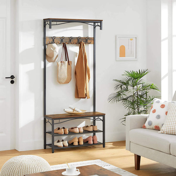 Coat rack with bench & shelves