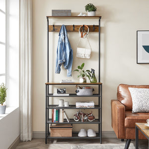 Coat rack with shoe shelf & hooks