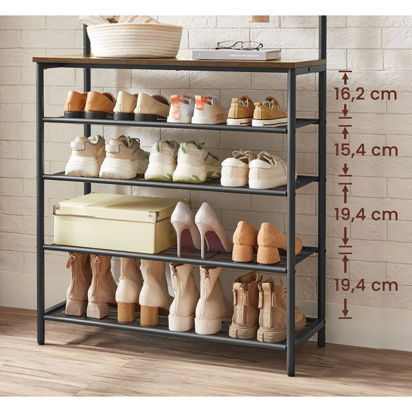 Coat rack with shoe shelf & hooks