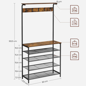 Coat rack with shoe shelf & hooks