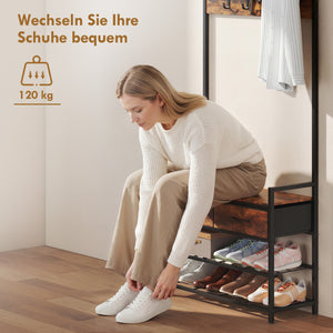 Garderobenständer mit Schuhbank und Haken im industriellen Stil