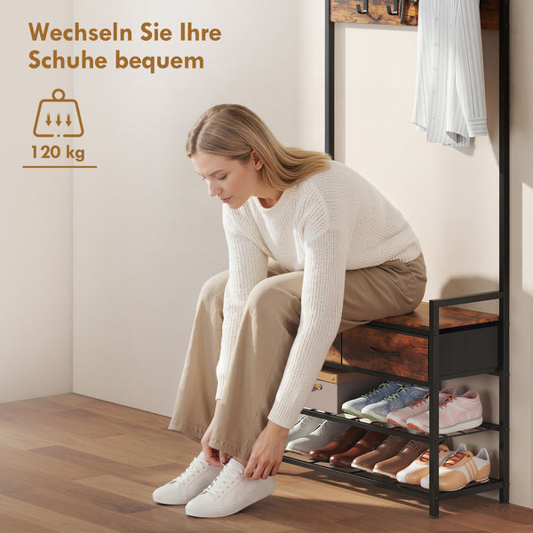 Garderobenständer mit Schuhbank und Haken im industriellen Stil