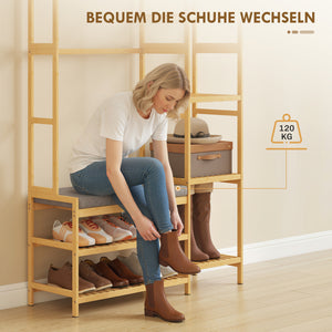 Garderobenständer mit Schuhregal und Sitzbank aus Holz für Flur