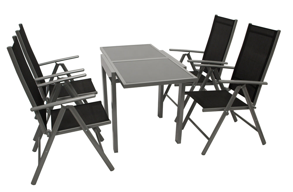 Garnitur Sitzgruppe AMALFI 5-teilig, Aluminium + Kunstgewebe schwarz