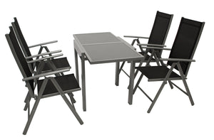 Garnitur Sitzgruppe AMALFI 5-teilig, Aluminium + Kunstgewebe schwarz