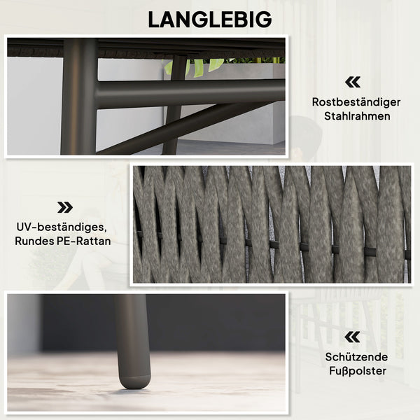 Garten Bistro-Set Rattan mit 2 Stühlen 1 Tisch und Kissen grau