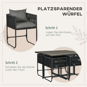 Garten Essgruppe 5-teilig wetterfest mit Sitzkissen Polyrattan