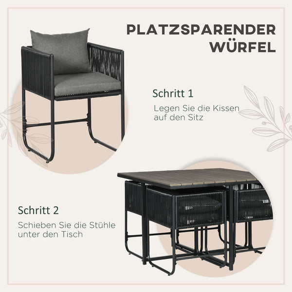 Garten Essgruppe 5-teilig wetterfest mit Sitzkissen Polyrattan
