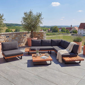 Garten-Garnitur Lounge-Set Sofa Sessel Akazie Alu braun dunkelgrau