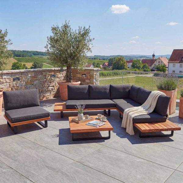 Garten-Garnitur Lounge-Set Sofa Sessel Akazie Alu braun dunkelgrau