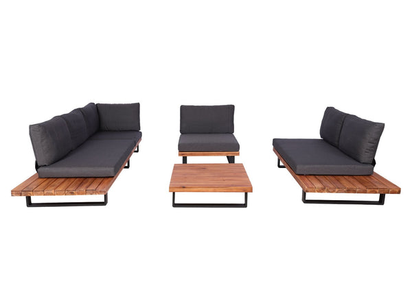 Garten-Garnitur Lounge-Set Sofa Sessel Akazie Alu braun dunkelgrau