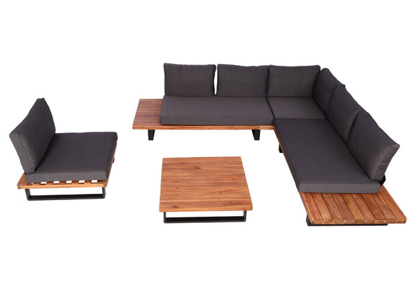 Garten-Garnitur Lounge-Set Sofa Sessel Akazie Alu braun dunkelgrau