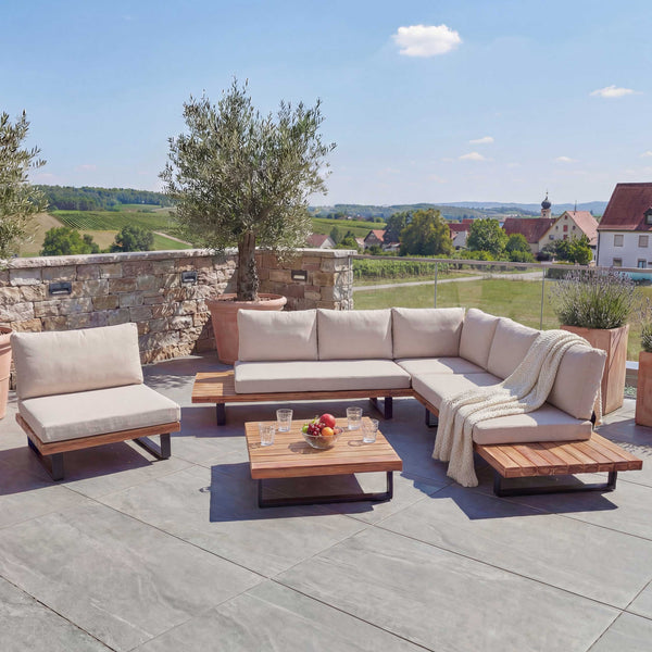 Garten-Garnitur Lounge-Set Sofa Sessel Akazie Alu hellbraun beige